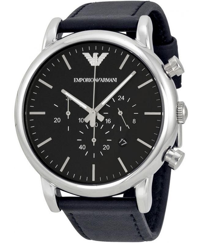 Emporio Armani Luigi Chronograph Black Dial Black Leather Watch For Men - AR1828 Watches Emporio Armani   