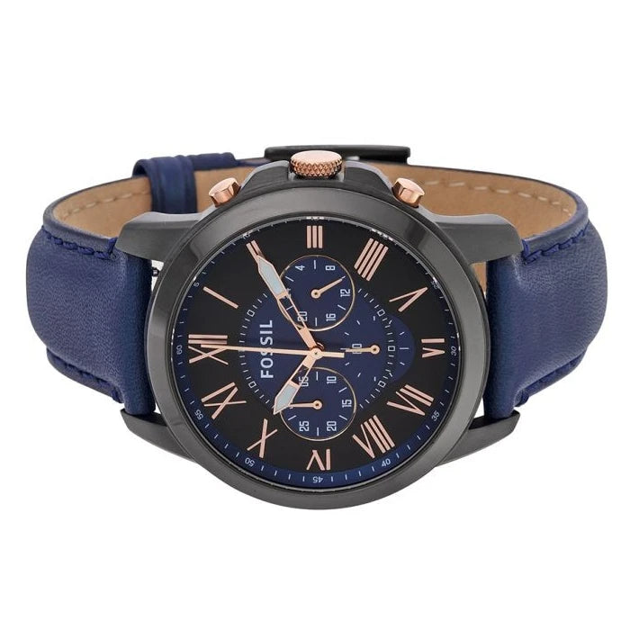 Fossil Grant Chronograph Black Dial Blue Leather Strap Watch for Men - FS5061 Watches Fossil   