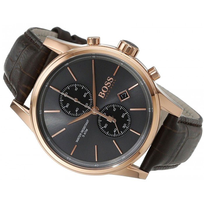 Hugo Boss Jet Grey Dial Brown Leather Strap Watch for Men - 1513281 Watches Hugo Boss   