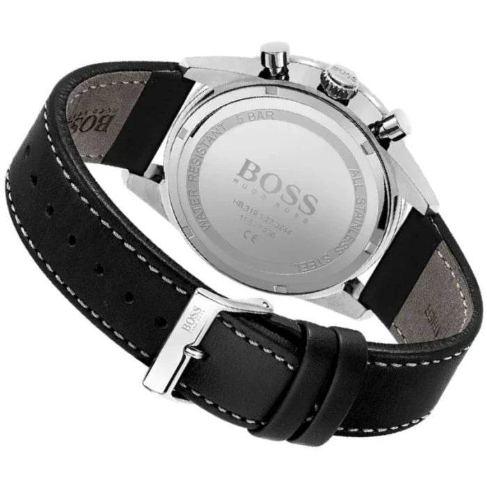 Hugo Boss Pilot Edition Black Dial Black Leather Strap Watch for Men - 1513853 Watches Hugo Boss   