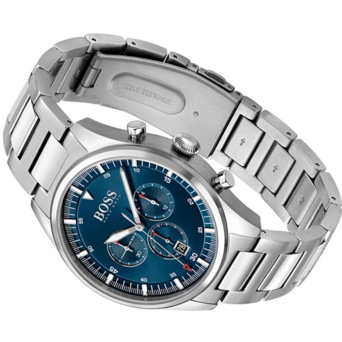 Hugo Boss Pioneer Blue Dial Silver Steel Strap Watch for Men - 1513867 Watches Hugo Boss   