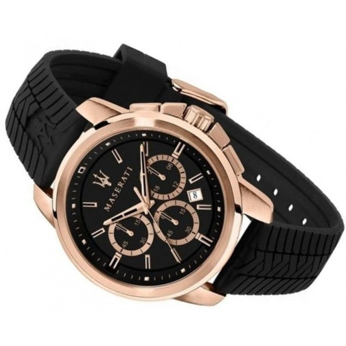 Maserati Successo 44mm Black Rose Gold Dial Black Rubber Strap Watch For Men - R8871621012 Watches Maserati   