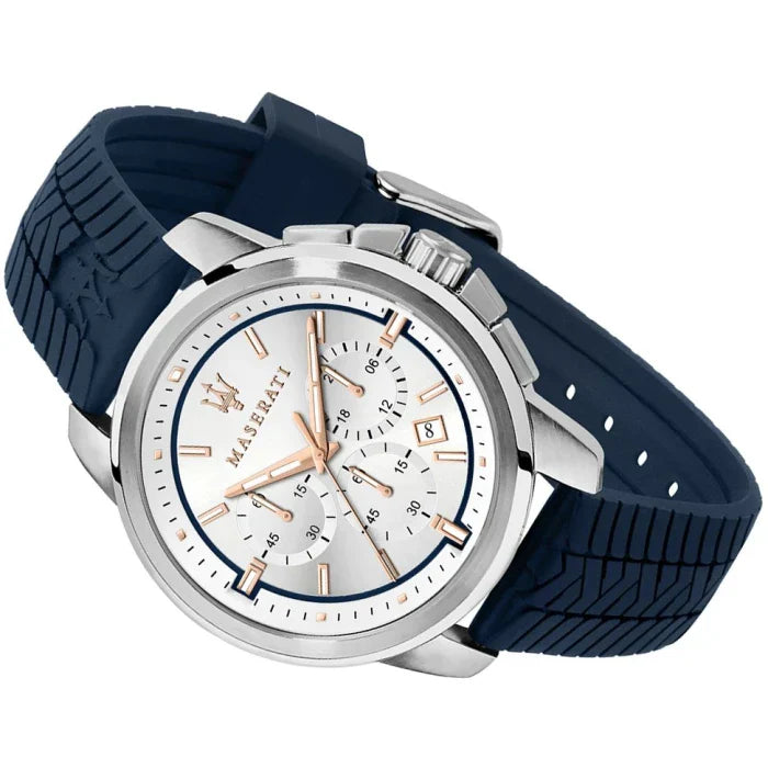 Maserati Successo Chronograph White Dial Blue Rubber Strap Watch For Men - R8871621013 Watches Maserati   