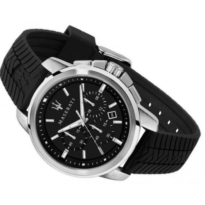 Maserati Successo Chronoraph Black Dial Black Silicon Strap Watch For Men - R8871621014 Watches Maserati   