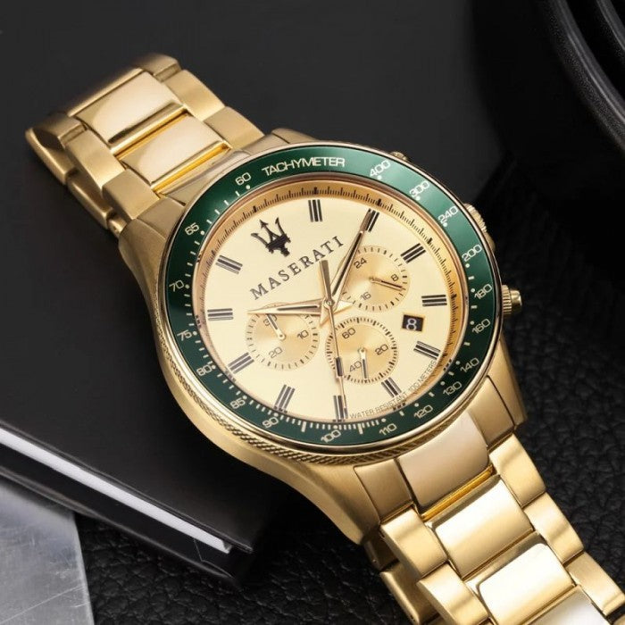 Maserati SFIDA Quartz Yellow Dial Gold Strap Watch For Men - R8873640005 Watches Maserati   