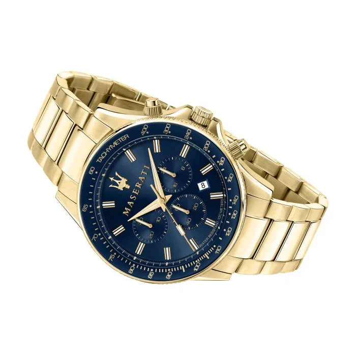 Maserati SFIDA Analog Blue Dial Gold Stainless Steel Watch For Men - R8873640008 Watches Maserati   