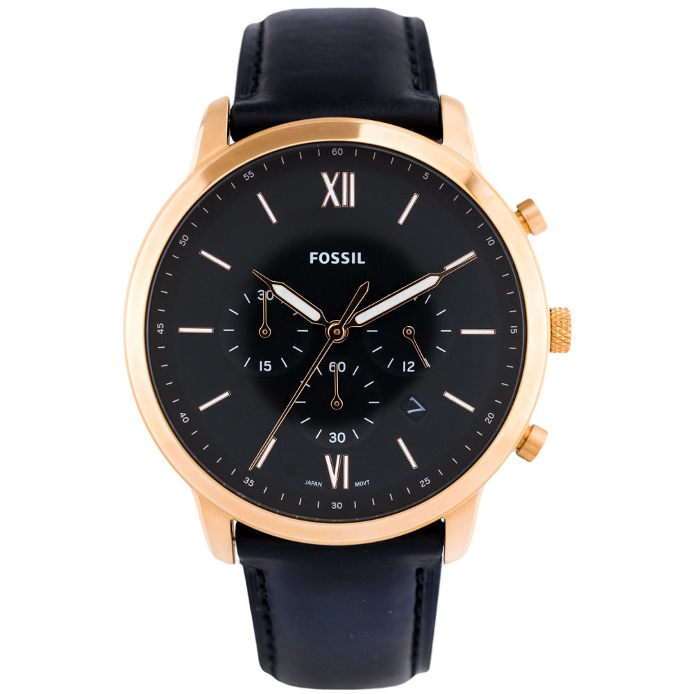 Fossil Neutra Chronograph Black Dial Black Leather Strap Watch for Men - FS5381 Watches Fossil   