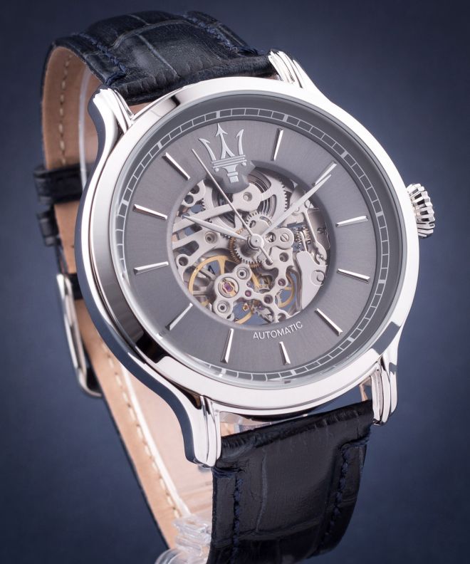 Maserati Epoca Automatic Skeleton Dial Black Leather Strap Watch For Men - R8821118002 Watches Maserati   