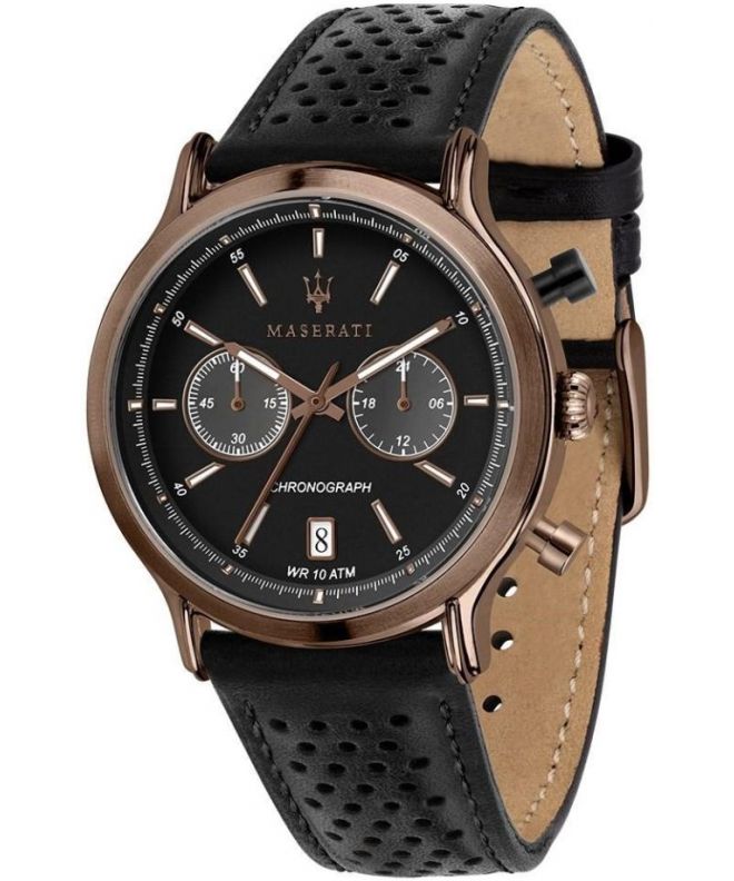 Maserati Legend Chronograph Black Dial Black Leather Strap Watch For Men - R8871638001 Watches Maserati   