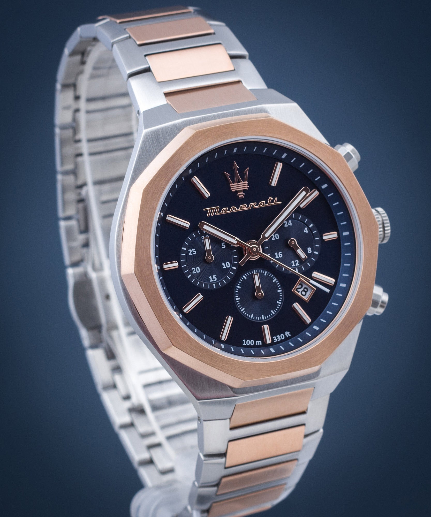 Maserati Stile Chronograph Blue Dial Rose Gold Two Tone Strap Watch For Men - R8873642002 Watches Maserati   