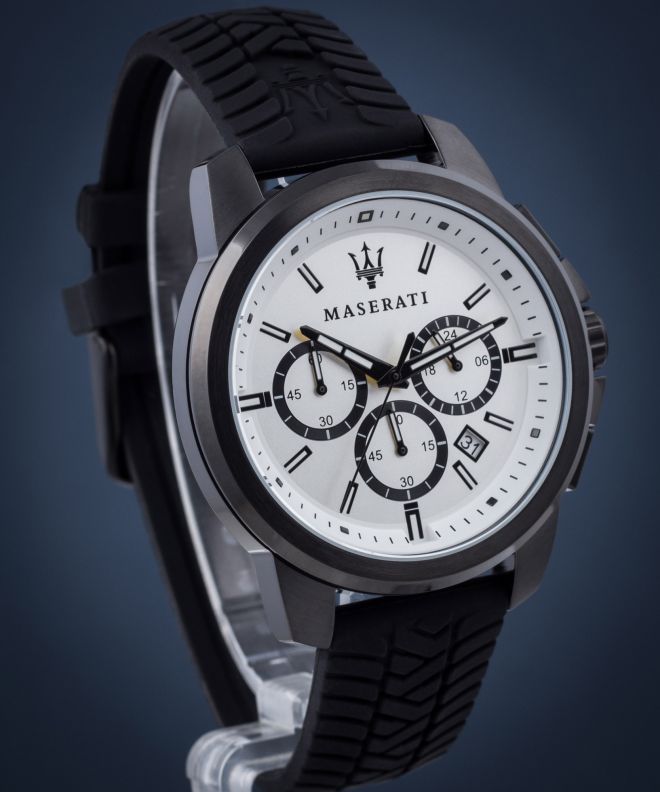 Maserati Successo 44mm White Dial Black Silicone Strap Watch For Men - R8871621010 Watches Maserati   