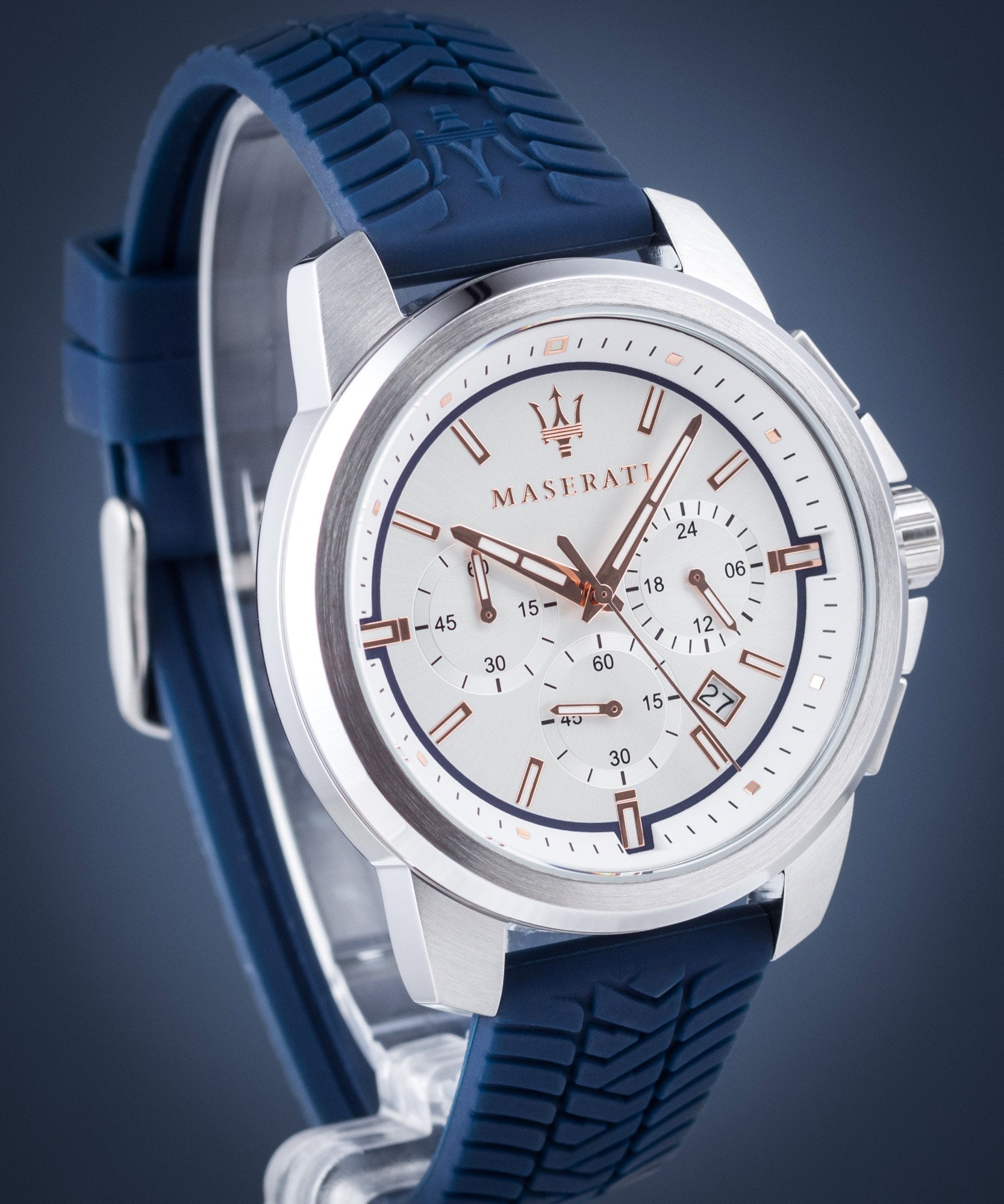 Maserati Successo Chronograph White Dial Blue Rubber Strap Watch For Men - R8871621013 Watches Maserati   