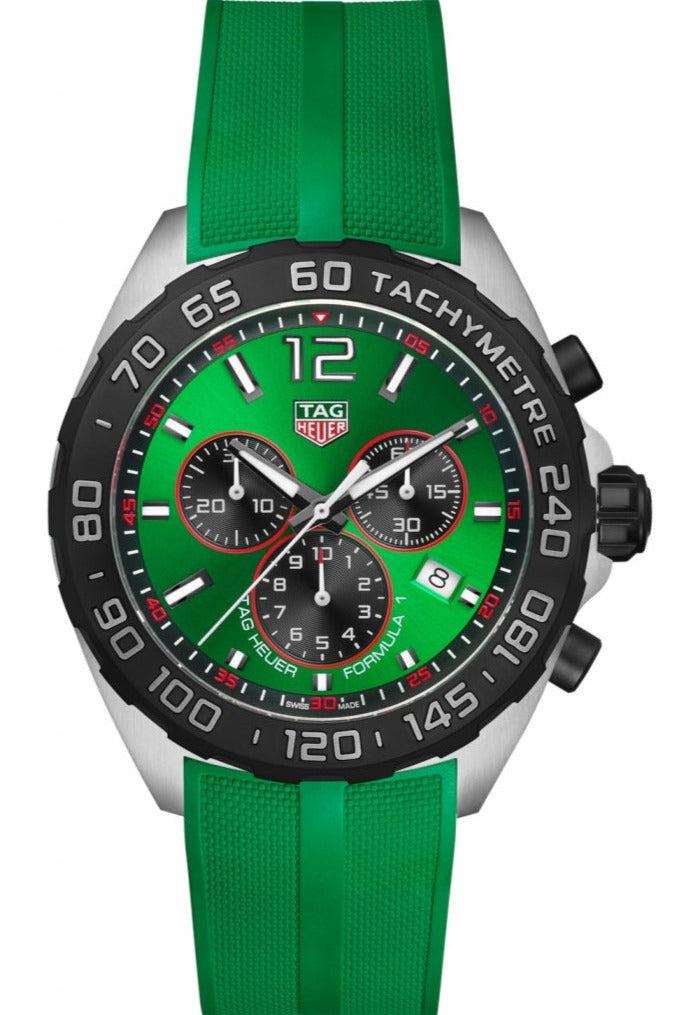 Tag Heuer Formula 1 Chronograph 41mm Green Dial Green Rubber Strap Watch for Men - CAZ101AP.FT8056 Watches Tag Heuer   