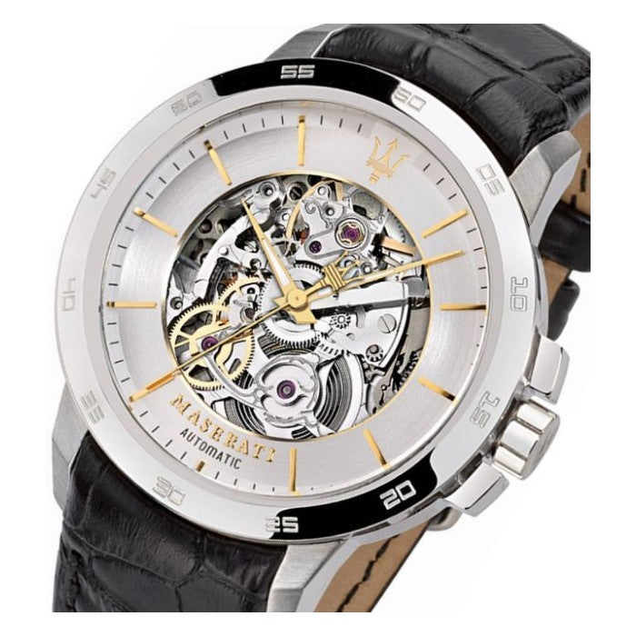 Maserati Ingegno Automatic Black Skeleton Dial Black Leather Strap Watch For Men - R8821119002 Watches Maserati   