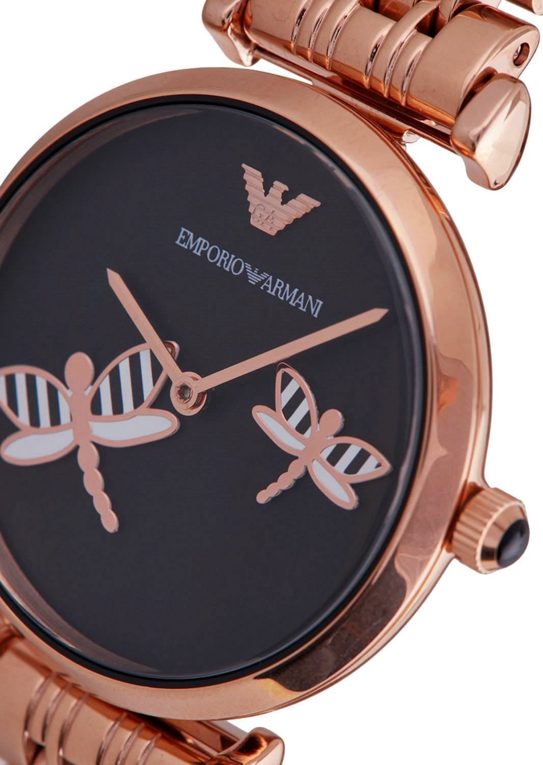 Emporio Armani Gianni T Bar Black DIal Rose Gold Stainless Steel Watch For Women - AR11206 Watches Emporio Armani   