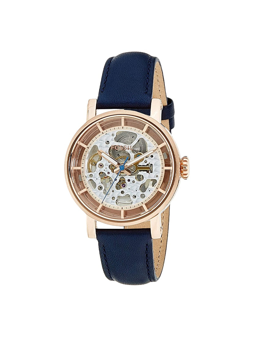 Fossil Original Boyfriend Skeleton White Dial Blue Leather Strap Watch for Women - ME3086 Watches Fossil   