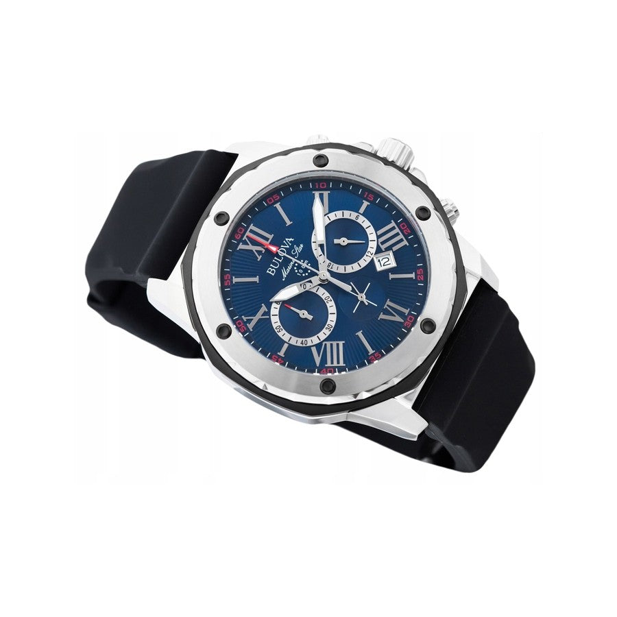 Bulova Marine Star Blue Dial Black Silicone Strap Watch for Men - 98B258 Watches Bulova   