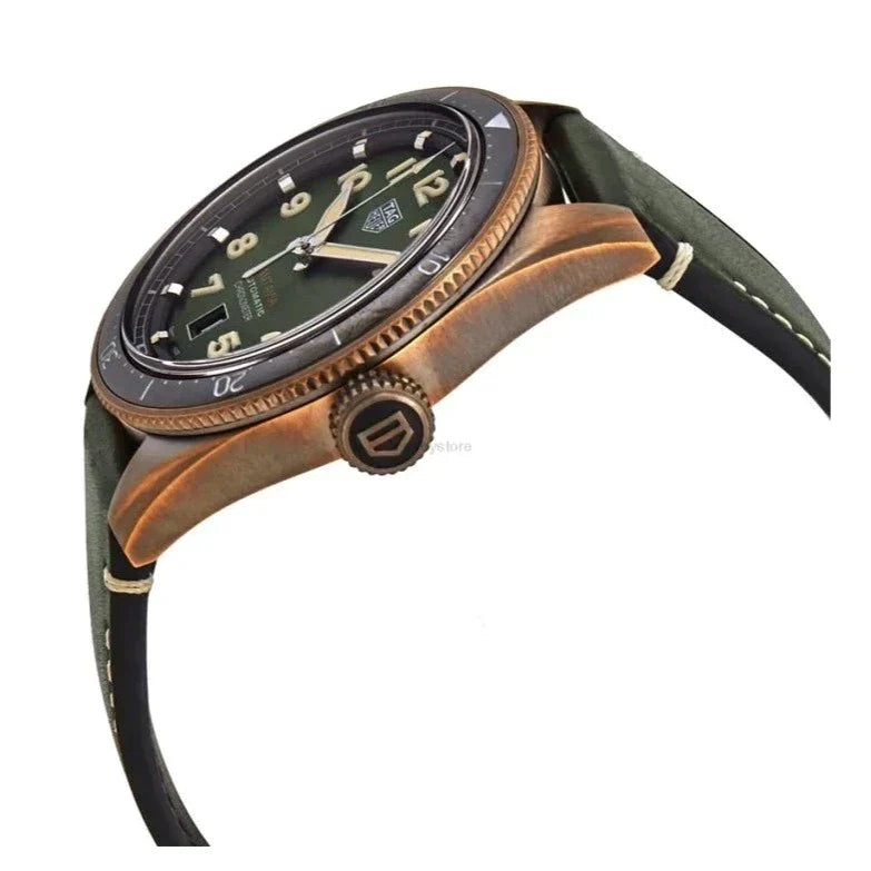 Tag Heuer Autavia Calibre 5 Automatic 42mm Olive Green Dial Leather Strap Watch for Men - WBE5190.FC8268 Watches Tag Heuer   