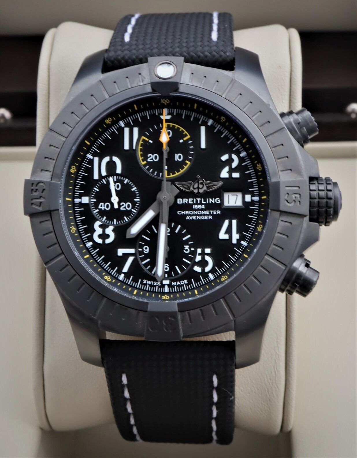 Breitling Avenger Chronograph 45mm Night Mission Black Dial Black Nylon Strap Watch for Men - V13317101B1X1 Watches Breitling   